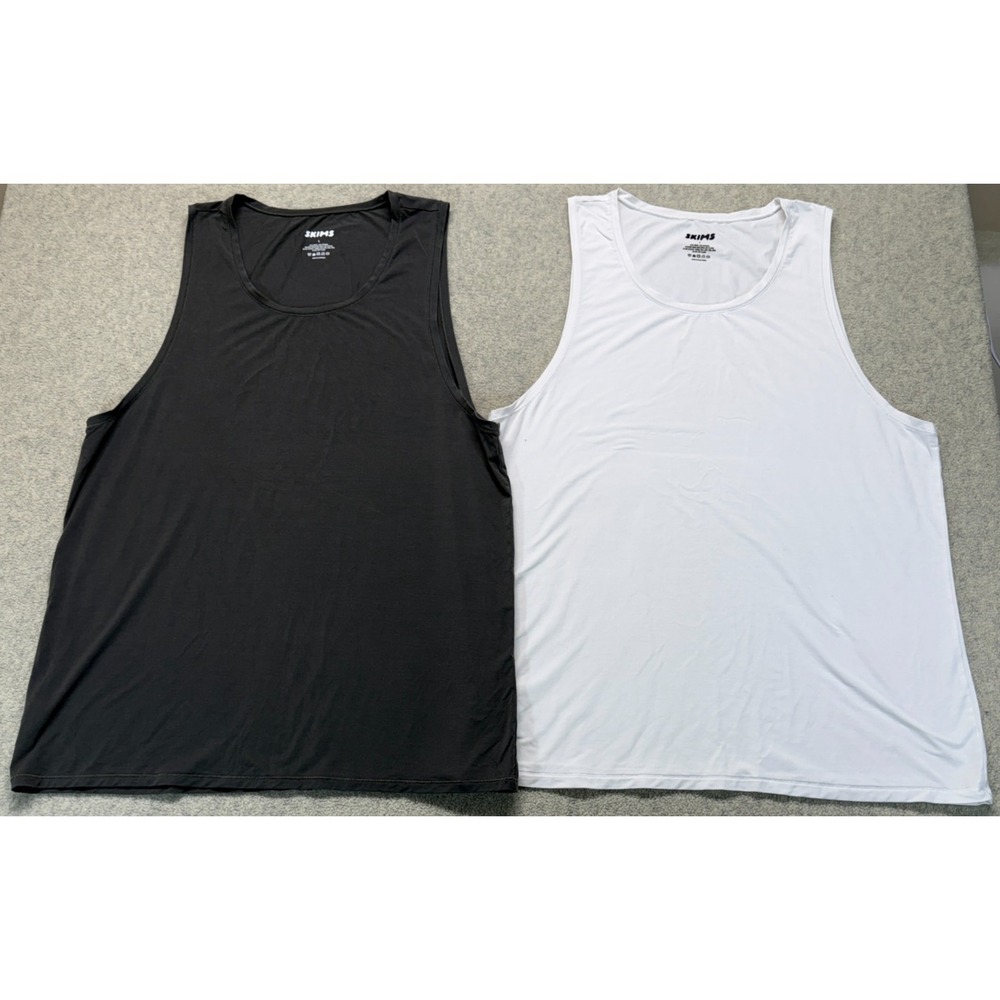 Skims Mens Tank Top Black White Stretch Everyday Comfort Crewneck L Lot Of 2